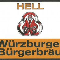 Bieretikett "HELL" Würzburger Bürgerbräu † 1989 Würzburg Unterfranken
