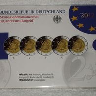 BRD - 2 ? Gedenkmünzenset 2012 " 10 Jahre Euro - Bargeld " - Spiegelglanz / OVP