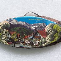 Altes Andenken-Holzbild " Garmisch Partenkirchen Floriansplatz ", 60ger J. Design