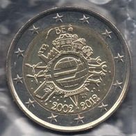 Belgien 2 Euro Münze unc 2012 10 Jahre Euro