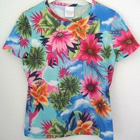 Schönes farbenfrohes T-Shirt bunt mit Blumen und Palmen, Gr. 170