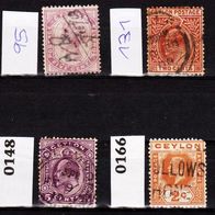 Ceylon (Asien) Mi. Nr. 95 + 131 + 148 + 166 o <