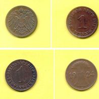 Münzen Deutsches Reich 1 Pfennig 1912 A 1 Rentenpfennig 1924 D