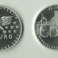 BRD 10 Euro-Münze, 50 Jahre Saarland 2007, SILBER-GEDENKMÜNZE