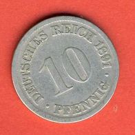 Kaiserreich 10 Pfennig 1891 D