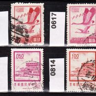 China - Taiwan (Asien) Mi. Nr. 610 + 617 Wildgänse im Flug + 813 + 814 Gebäude o <