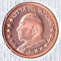 1 Cent Vatikan 2003 Euro-Kursmünze mit Papst Johannes Paul II