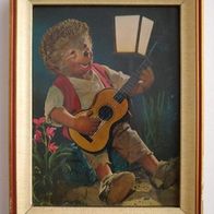 Mecki mit Gitarre altes Bild im Holzrahmen