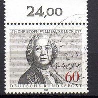 Bund BRD 1987, Mi. Nr. 1343, Christoph Willibald Gluck, gestempelt #11071
