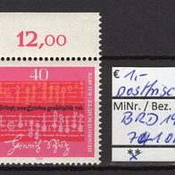 BRD / Bund 1972 300. Todestag von Heinrich Schütz MiNr. 741 postfrisch Oberrand -1-