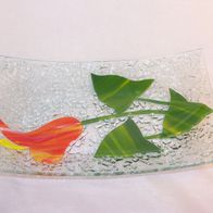 Glas Schale mit aufgelegtem Blumendekor