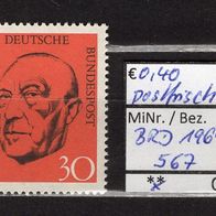 BRD / Bund 1968 1. Todestag von Konrad Adenauer MiNr. 567 postfrisch -1-