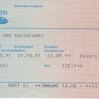 alte Fahrkarte DB 259550863, Frankfurt (Main)-Lenggries vom 22.09.1991