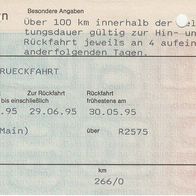 alte Fahrkarte DB 096856616, Frankfurt (Main) - Düsseldorf) vom 30.05.1995