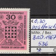 BRD / Bund 1967 Deutscher Evangelischer Kirchentag, Hannover MiNr. 536 postfrisch -1-