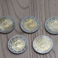 10 Jahre Euro-Bargeld 5x 2€ Deutschland 2012 A, D, F, G, J Sondermünze Gedenkmünze Einfüh