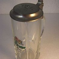 Licher Glas-Bier-Krug mit Zinndeckel, 0,4 L.