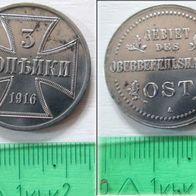 Münze * 3 Kopeken / Kopeki Russland - Deutsche Besatzung - Ritterkreuz 1916