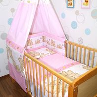 Amilian® Baby Bettwäsche 5tlg Bettset mit Nestchen Kinderbettwäsche Himmel 100x135cm Schaf Ecru Chiffonhimmel 