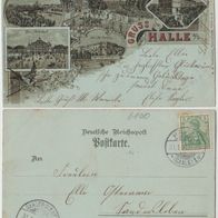 Halle Saale Mondschein Litho 1901 5 Bild-Karte an Ella Ostmann Sandersleben