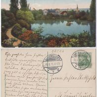 Sangerhausen AK 1911 Stadtpark Teich geschrieben an-Pastor-Mittschalk