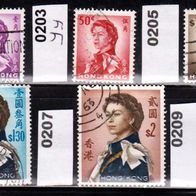 Hongkong (Asien) Mi. Nr. 197Xx + 203Yy + 206 + 207 + 209 Königin Elisabeth II. o <