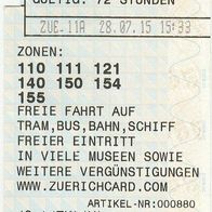 ZVV ZürichCard vom 28. Juli 2015