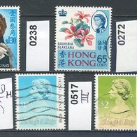 Hongkong (Asien) Mi. Nr. 206 + 238 + 272 + 514-III + 516-I + 517-III + 610 o <