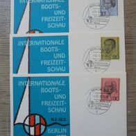 3 Belege Karten Segelboot Int. Boots-u. Freizeitschau Berlin 1970