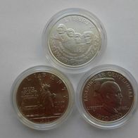 3x 1 Dollar USA Centennial 1990 Ellis Iland 1986 Liberty 1991 Silber 900