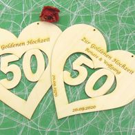 Geschenk zur Goldenen Hochzeit Holzherz mit Farbdruck Jubiläum Herz Geschenk 