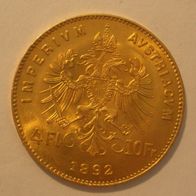 Österreich/ Ungarn 4 Fl. /10 Franken Gold 1892 3,3 g Gold.