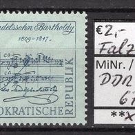 DDR 1959 150. Geburtstag von Felix Mendelssohn Bartholdy MiNr. 677 ungebraucht Falz
