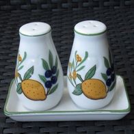 NEU: Menage Salz & Pfefferstreuer + Tablett "Oliven" Keramik mediterranes Dekor
