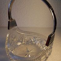 Alte Preßglas-Schale mit Metall-Henkel * **