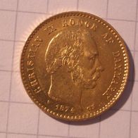 Dänemark 10 Kronen Gold Christian IX. 1874 in vz, selten!