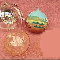 3 Deko-Glaskugeln , 1 Landschaft bemalt , 1 glasklar mit Rosenband, 1 mit Öffnung