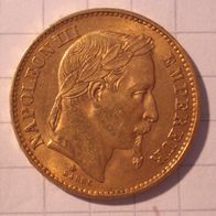 Frankreich 20 Francs Gold, Jahrgang 1869.
