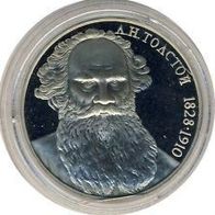 Rußland 1988 die Gedenkmünze zu 1 Rubel - Motiv "Tolstoj" in PP - Neusilber ..##276