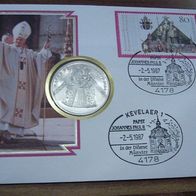 Numisbrief Papst Johannes Paul II von 1987 Kevelaer . . ##393