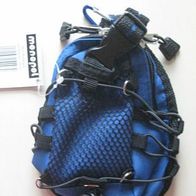 Gürteltasche, kleiner Rucksack, blau mit Etikett