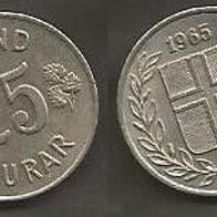 Münze Island: 25 Aurar 1965