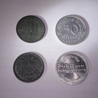 10 Pfennig und 50 Pfennig Münzen - Deutsches Reich 1920 und 1921