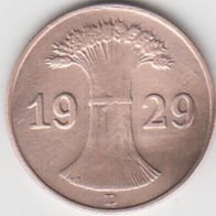 Deutsches Reich 1 Pfennig 1929 D aus dem Umlauf