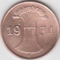 Deutsches Reich 1 Pfennig 1934 E aus dem Umlauf