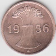 Deutsches Reich 1 Pfennig 1936 A Ähre aus dem Umlauf