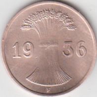 Deutsches Reich 1 Pfennig 1936 F Ähre aus dem Umlauf