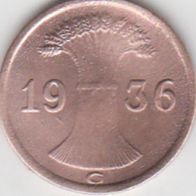 Deutsches Reich 1 Pfennig 1936 G Ähre aus dem Umlauf