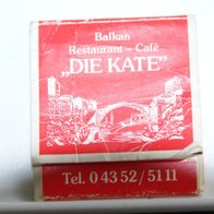 Streichholzheftchen " Die Kate" auf dem Reiterhof Tramm, Damp, ca. 1950er Jahre