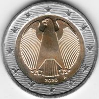 2 Euro Deutschland 2019 A, 2019 J oder 2020 A Kursmünze Adler fast neu